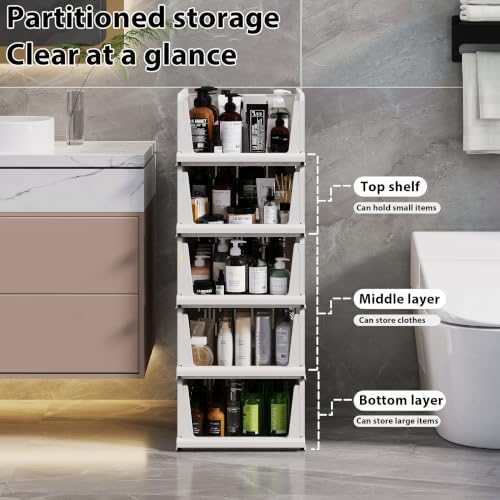 UDEAR 5 Pack Stackable Closet Storage Baskets, Foldable,White - Image 4
