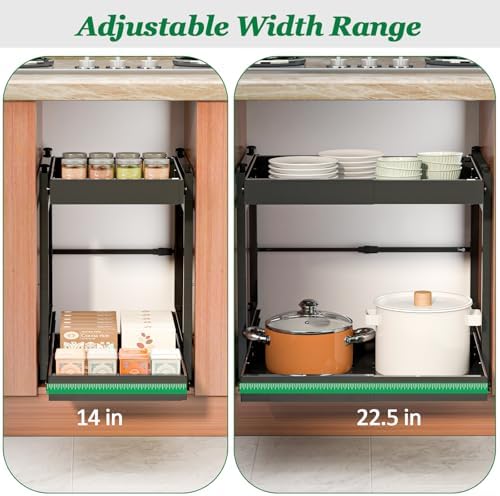 REALINN 2 Tier Pull Out Cabinet Organizer, 21 inch Depth Slide Out Shelves - Image 5