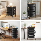 Rolling Cart with 3 Drawers, Plastic Drawer Storage Carts with Lockable Wheels & Wooden Tabletop, Metal Utility Cart Organizer, Office Bedroom Classroom Craft Organization and Storage, Dark Black - Image 6