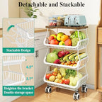SAYZH 4-Tier Fruit and Vegetable Basket Stand for Kitchen, Wood Top, White - Image 4