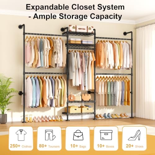 ULIFHOME M7 Wall-Mounted Clothes Rack, Heavy-Duty Garment Closet System - Image 2