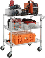 Finnhomy 3 Tier Heavy Duty Commercial Grade Utility Cart with Wood Top, Wire Rolling Cart with Wheels and Handle Bar, Kitchen Carts on Wheels, Metal Cart with 600 LBS Capacity, Chrome - Image 2