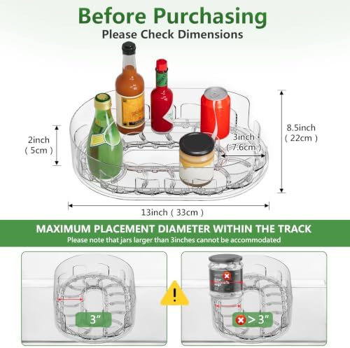 Lazy Susan Organizer for Refrigerator, 13" x 8.5" Clear Rectangular Fridge Organizer Turntable for Condiments, Spice Racks Organizer for Cabinet, Pantry & Kitchen Countertop (2 Piece) - Image 2