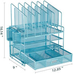Marbrasse Desk Organizers, 4-Tier Mesh Desk File Organizer with 5 Vertical File Holders and 2 Pen Holders, Multifunction Desktop Organizer,Desk Organizers and Accessories for Home Office (Blue) - Image 5