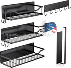 5 Pack Multifunctional Magnetic Shelves for Refrigerator Spice Rack & Washing Machine Organize, Include Paper Towel Holder, Kitchen Utensil Hanger and Hooks, Strong Magnet for Secure Hold (Black) by Unknown