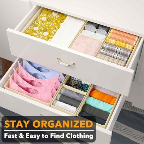 SpaceAid Drawer Organizer for Clothes, 18 Pack Dresser Drawer Organizer Bins, Closet Organizers and Storage Dividers for Clothing, Underwears, Socks (Beige) - Image 3