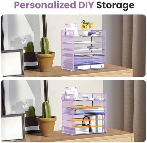 Daltack 6-Tier Paper Organizer for Desk with Handle, Purple, 2 Pack - Image 3