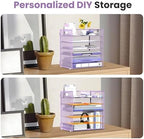 Daltack 6-Tier Paper Organizer for Desk with Handle, Purple - Image 2