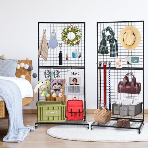 NectaCol Grid Wall Panels, 2 Packs 3'x 6' Gridwall Display Stand with a Base Plate, Black Wire Grid Wall Display Rack, Craft Show Display Grid,Retail Display Stand - Image 2