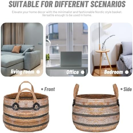 Zerodeko Woven Storage Baskets Straw Planter Basket Toy Blanket Organizer Seagrass Laundry Large Wicker Plant Tree for Dirty Clothes Pillows - Image 6