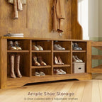 Itaar Hall Tree with Bench and Shoe Storage, 5-in-1 Entryway Bench with Coat Rack, 10 Shoe Cubbies & 9 Coat Hooks, Barn Door & Adjustable Shelf (Rustic Brown) - Image 5
