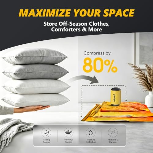 Vacuum Storage Bags with Electric Pump, 15 Reusable Compression Bags for Clothes, Bedding and Travel, Space Saving Storage Bags for Closet and Home Organization, Yellow - Image 3