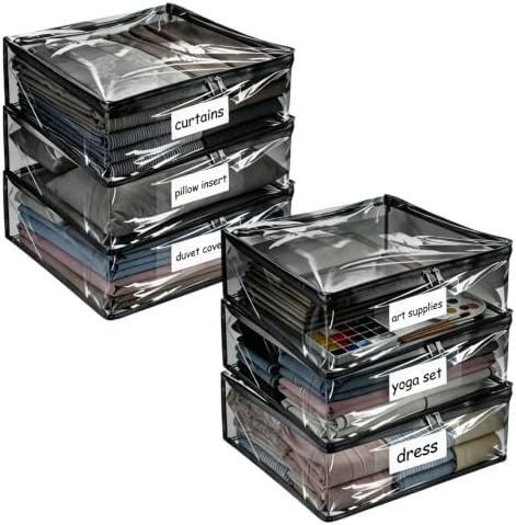 Plastic Storage Bags with Easy-Glide Zipper, Pack of 6, Durable Clear Vinyl Zippered Storage Bags for Clothes Sweaters Comforters Blankets Sheets Bedding (18 x 15 x 4 Inch, Transparent Black) by Kikerike