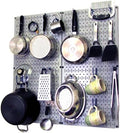 Wall Control Kitchen Pegboard Organizer Pots and Pans Storage Rack Organization Kit with Grey Pegboard and Blue Accessories by Wall+Control