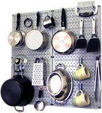 Wall Control Kitchen Pegboard Organizer Pots and Pans Storage Rack Organization Kit with Grey Pegboard and Blue Accessories by Wall+Control