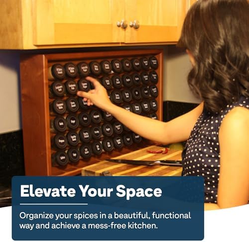 AllSpice Spice Rack Organizer, Wood, 525 Unique Labels, Countertop or Wall Mount, Includes 60 4oz Jars- Cherry Stain - Image 2