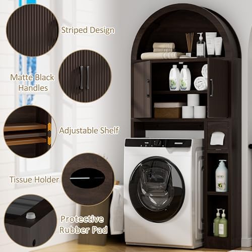 Spurgehom Over Toilet Storage Cabinet, Bathroom Arch Organizer, Coffee - Image 4