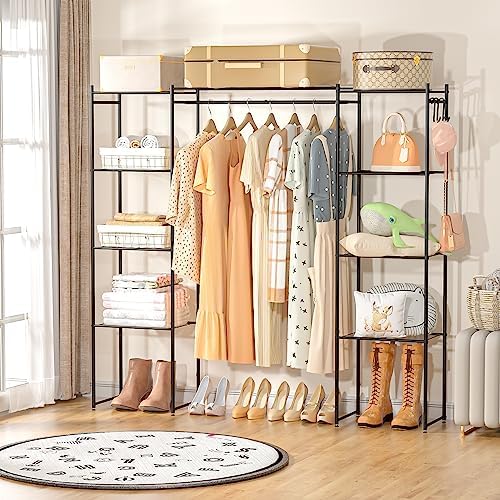 Neprock Portable Closet Wardrobe, Metal Clothing Rack with 8 Shelves & 1 Hang Rod, Free Standing Closet Rack for Hanging Clothes Closet Organizers and Storage, 63"*63"*12", Black - Image 2
