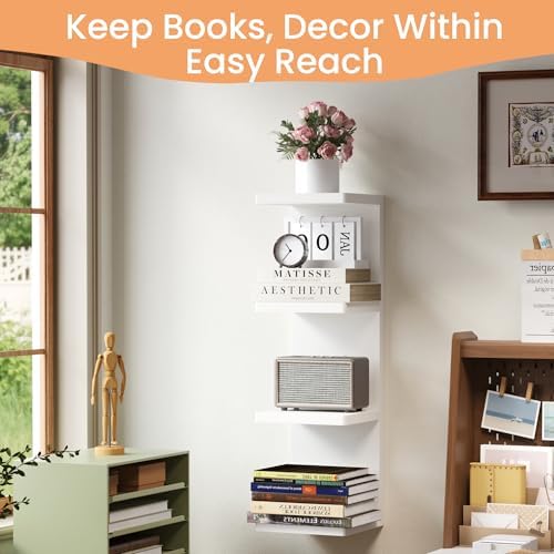 upsimples 4-Tier Floating Wall Shelf, White Vertical Vanity Decor Shelves - Image 5
