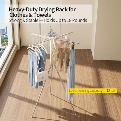BIREN Foldable Clothes Drying Rack Tripod Clothes Rack with Clips Heavy Duty Laundry Rack Portable Clothing Racks for Travel, Camping, Hotel, Apartment, 6 Poles - Image 3