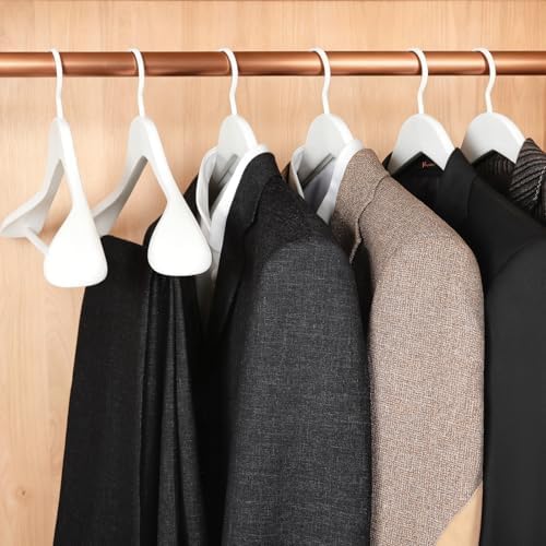 TOPIA HANGER White Wooden Coat Hanger 6 Pack, Wood Suit Hangers,Glossy Finish with Extra-Wide Shoulder, Thicker White Hooks & Anti-Slip Bar,Suitable for Coat, Suit,Dress,Jacket,Heavy Cloth - CT02W - Image 2