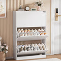 Shoe Storage Cabinet, Wood Shoe Organizer for Entryway with 3 Flip Drawers, Freestanding Shoe Rack with Adjustable Shelf, Narrow Shoe Dresser for Front Door Entrance (White, 3 Drawers) by Boonatu