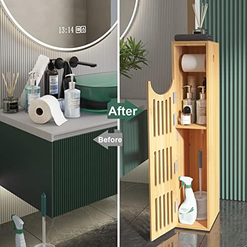 AmazerBath Toilet Paper Storage Cabinet Bamboo, Toilet Paper Holder with Storage for Small Spaces, Slim Bathroom Storage Cabinet, 33x7.3x6.5 Inches - Image 3