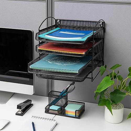 Mind Reader 4-Tier Paper Tray, File Storage, Desktop Organizer, Wall Mountable, File Organization, Metal Mesh, Black - Image 6