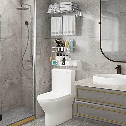 Godboat 2-Tier Over Toilet Storage Shelf, Wall-Mount with 2 Hook/Paper Rack - Image 3