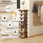 HOMEFORT 7-Tier Wood Shoe Rack, Entryway Shoe Tower,Vertical Shoe Organizer, Wooden Shoe Storage Stand, Rustic Brown - Image 5
