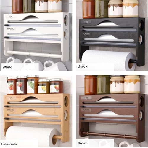 Plastic Wrap Dispenser with Cutter, 1 Pack Wooden Foil and Cling Film Organizer, Wall Mounted Multi Grid Roll Holder Box for Kitchen Drawer Countertop Organization - Image 6