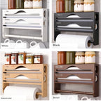 Plastic Wrap Dispenser with Cutter, 1 Pack Wooden Foil and Cling Film Organizer, Wall Mounted Multi Grid Roll Holder Box for Kitchen Drawer Countertop Organization - Image 6