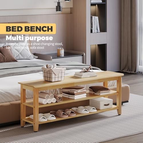 Wood Shoe Bench for Entryway,Bench with Shoe Rack,Storage Shoe Organizer for Hallway,Living Room,Bedroom (Natural, 47.24''W×11.81‘’D×17.71‘’H) - Image 4