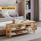 Wood Shoe Bench for Entryway,Bench with Shoe Rack,Storage Shoe Organizer for Hallway,Living Room,Bedroom (Natural, 47.24''W×11.81‘’D×17.71‘’H) - Image 4