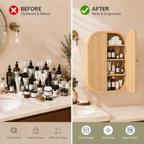 Bathroom Arched Wall Storage Cabinet 4-Tier, Natural - Image 3
