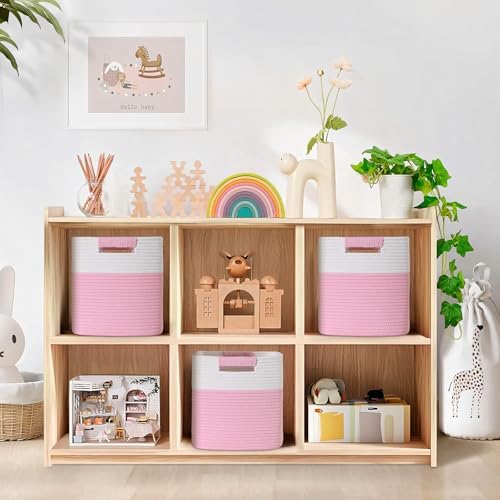 13 Inch Storage Cubes, 3 Pack Cube Storage Bins for Organizing, Cotton Rope Woven Baskets for Shelves, Bathroom, Kids Room, Closets, Baby Nursery - Image 2