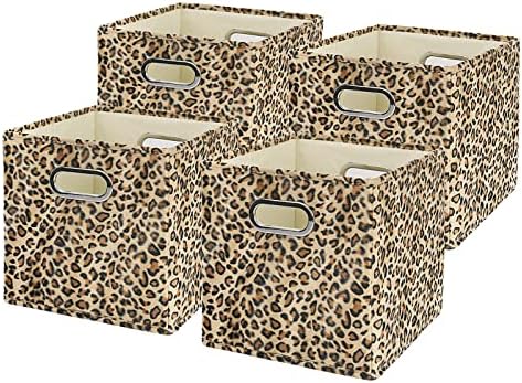 ANMINY Leopard Cheetah Print Storage Cubes Bins, Velvet, Brown, 11Inch 4PCS - Image 6