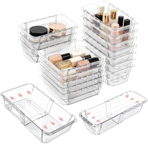 Expandable Drawer Organizer Set, 15 Clear Bins, 2 Sizes by Unknown