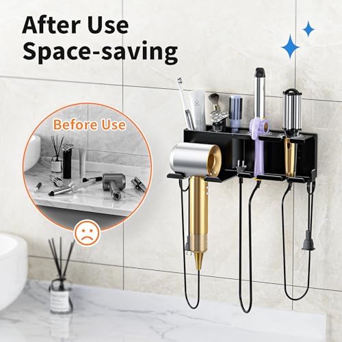 Hair Dryer Holder, Hair Tool Organizer Wall Mount, Adhesive or Drill, Black - Image 4