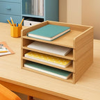 Prolee Stackable Paper Tray,Wooden Paper Organizer for Desk with 4 Letter Trays,Papers Holder and Office Document Organizer Shelf for Mail File Document(Oak,12" x 8" x 1.5") - Image 6