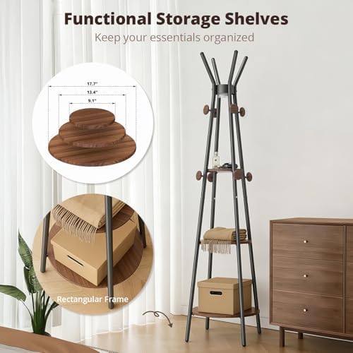 young master Freestanding Coat Rack with Light, 12 Hooks & 3 Wood Shelves, Black - Image 5