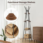 young master Freestanding Coat Rack with Light, 12 Hooks & 3 Wood Shelves, Black - Image 5
