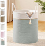 88L Large Tall Cotton Rope Laundry Basket with Handles, Sage Green by SunNewt