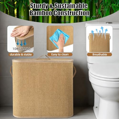 Bamboo Toilet Paper Storage Basket with Lid & Handle, 32L Large Capacity - Image 4