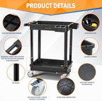 ELAFROS 2-Shelf Heavy Duty Plastic Rolling Utility Cart, 28x19 in, 330 lbs - Image 3