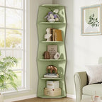 6-Tier Wavy Corner Shelf, Wooden Tall Corner Bookshelf, Green by vividwood