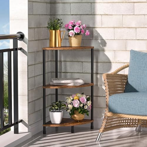 3 Tier Corner Plant Shelf Stand for Bathroom, 23.2", Rustic Brown - Image 5