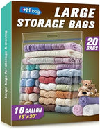 HIBAG 10 Gallon Large Storage Bags, 18” x 20” Resealable Clear Bags with Handle, Extra Large XL Heavy Duty for Clothes Pillow Travel Moving, Pack of 20 by HIBAG