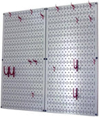 Wall Control Kitchen Pegboard Organizer Pots and Pans Storage Rack Organization Kit with Grey Pegboard and Red Accessories - Image 2