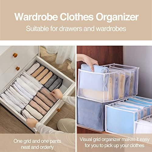 Wardrobe Clothes Organizer 7 Grids Portable Closet Organizer Mesh Separation Storage Box Foldable Closet Drawer Organizer for Underwear Socks Scarves Leggings (Grey, 4 Leggings Grid) - Image 4